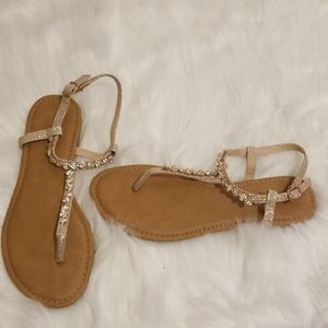 Rose gold diamond t-strap sandals